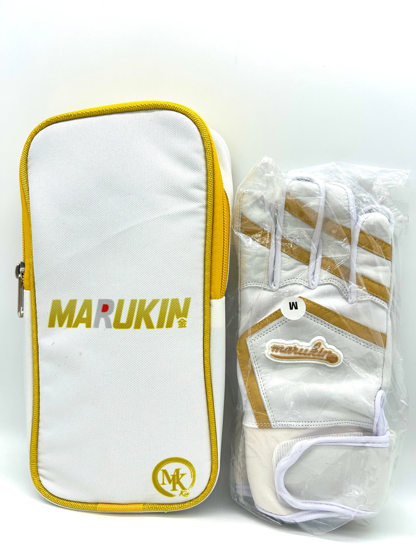 MARUKIN バッティンググローブ ホワイト×ゴールド ケース付き