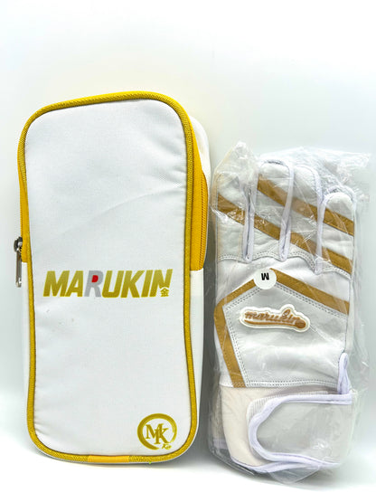 MARUKIN バッティンググローブ ホワイト×ゴールド ケース付き
