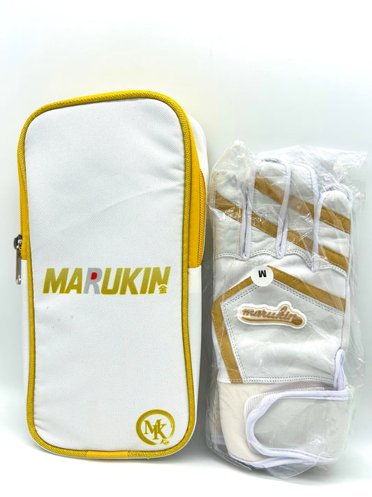 MARUKIN バッティンググローブ ホワイト×ゴールド ケース付き