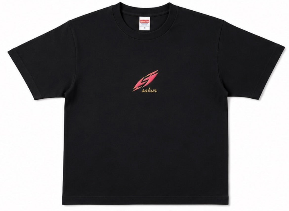 桜半袖 Tシャツ 桜ロゴ刺繍入り ブラック、ネイビー、ブルー、レッド