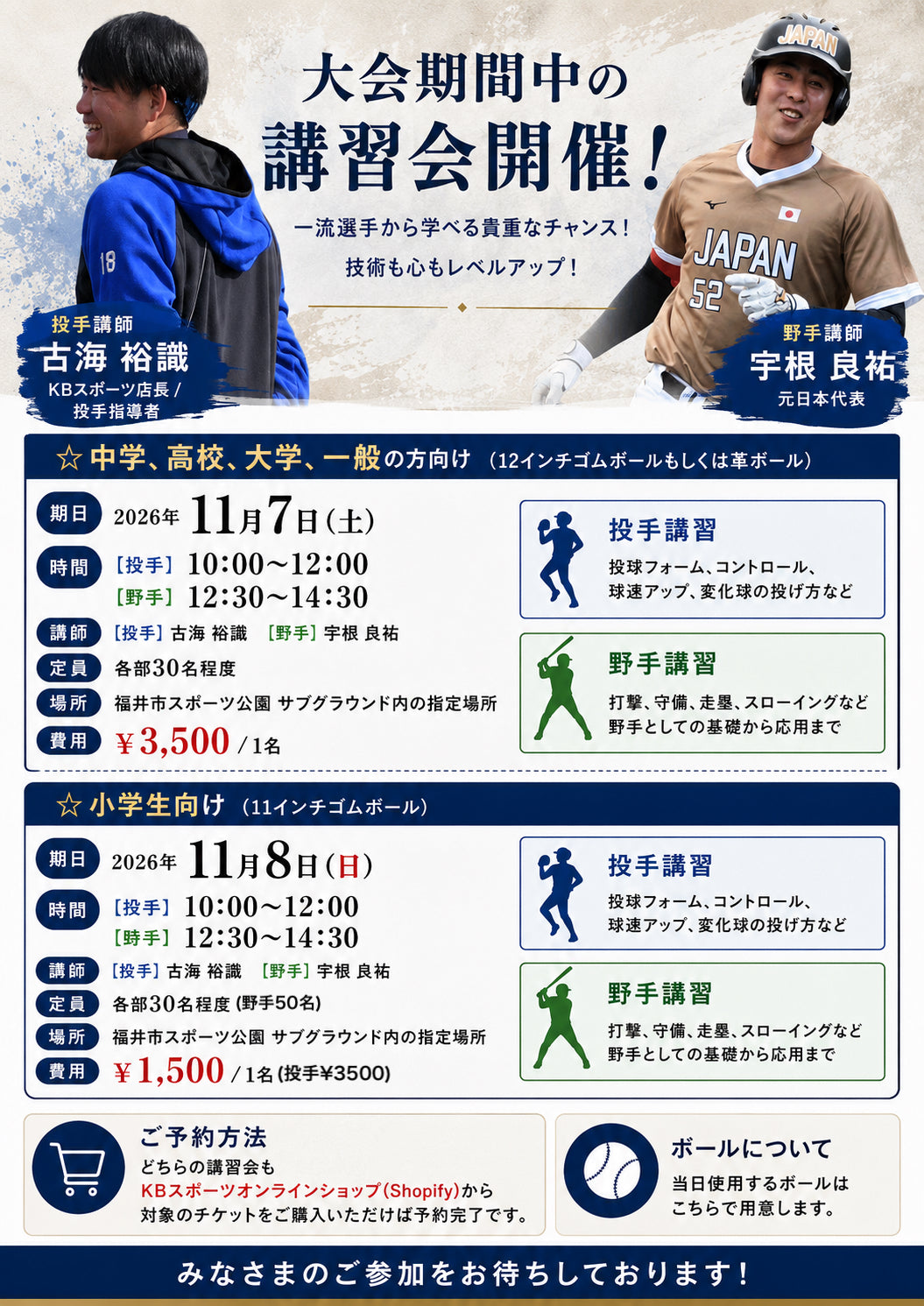 2026/11/7福井県ソフトボール講習会【野手用】12:30~14:30